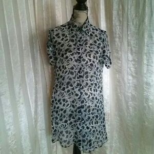 New York & Company Black and White Circles Sheer Tunic Dress